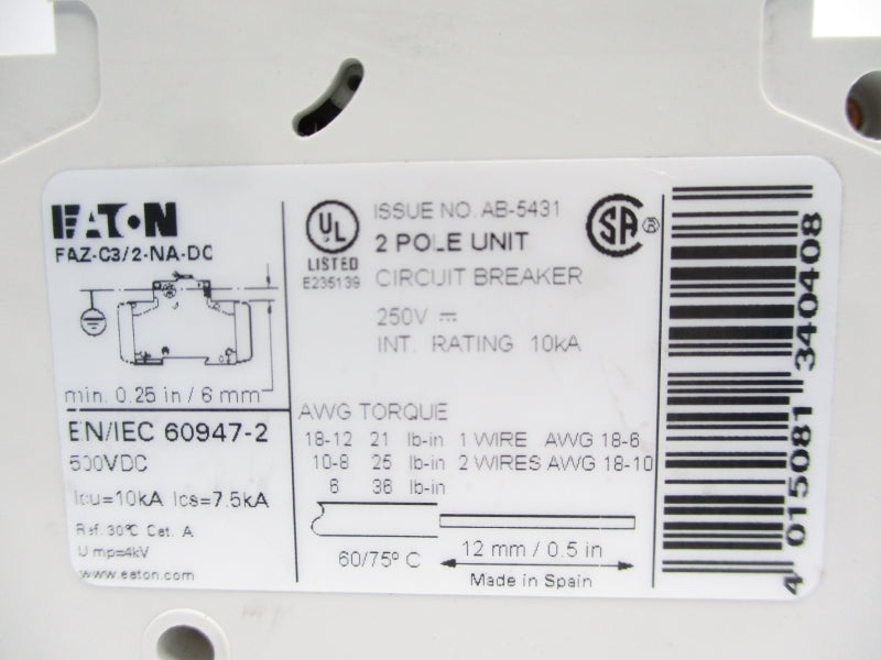 EATON FAZ-C3/2-NA-DC 250V 3A NSNP