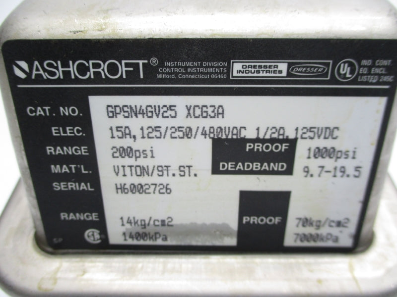 ASHCROFT GPSN4GV25XCG3A 480VAC 15A 200PSI 1" UNMP