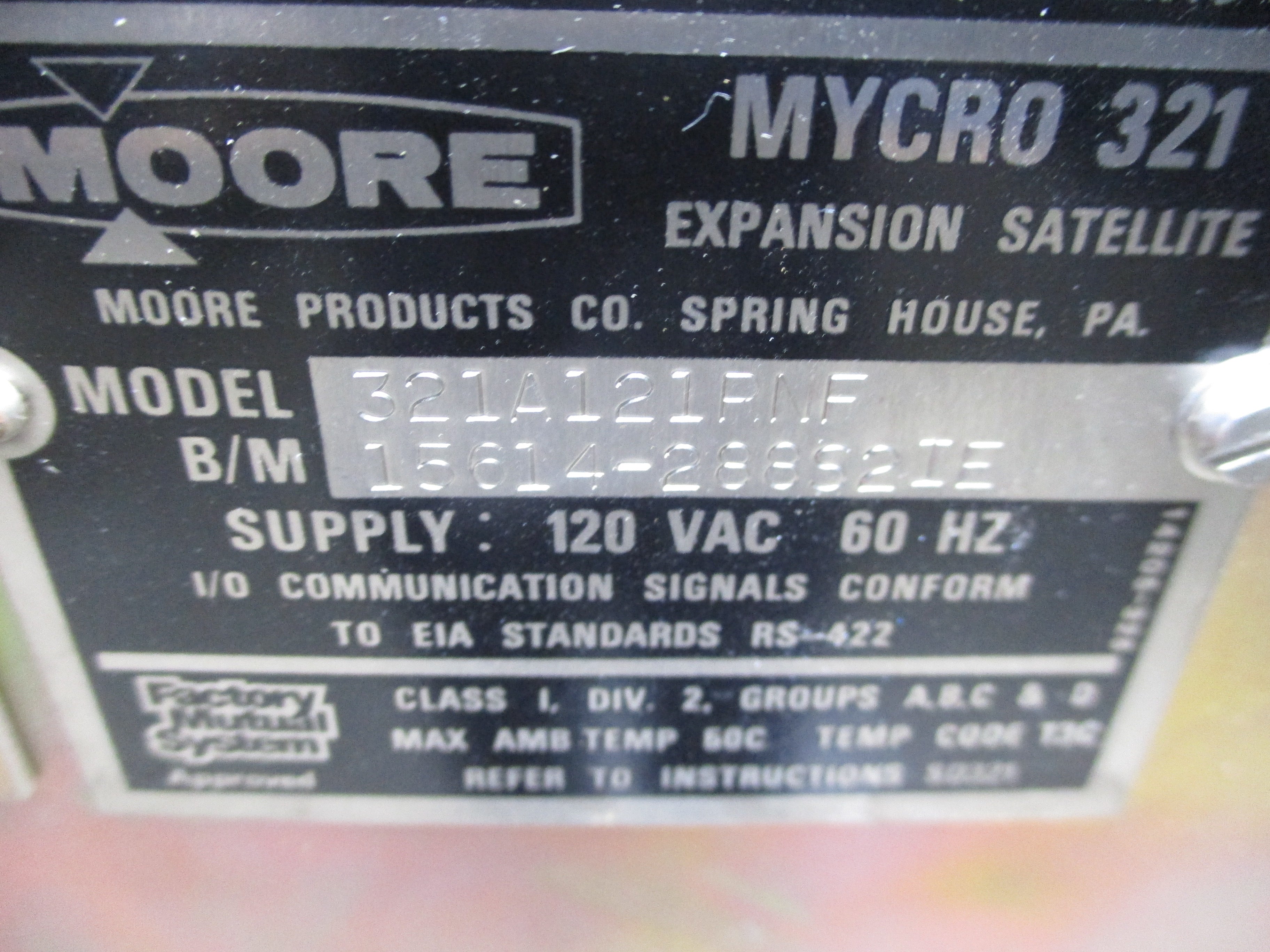 MOORE PRODUCTS 321A121RNF-15614-288S2IE 120VAC UNMP