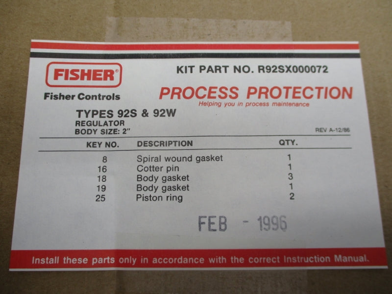 FISHER R92SX000072 NSFS