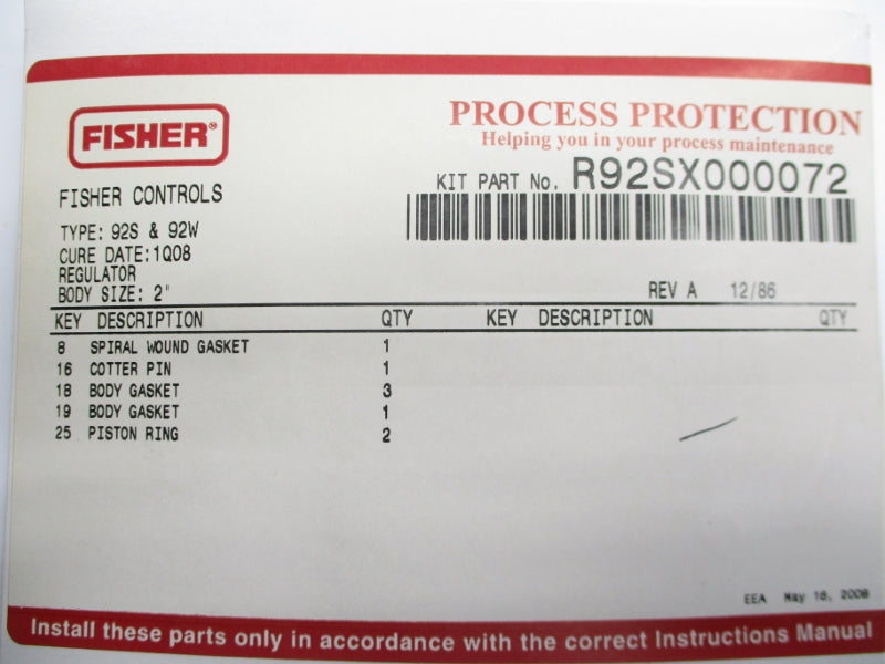 FISHER R92SX000072 NSMP