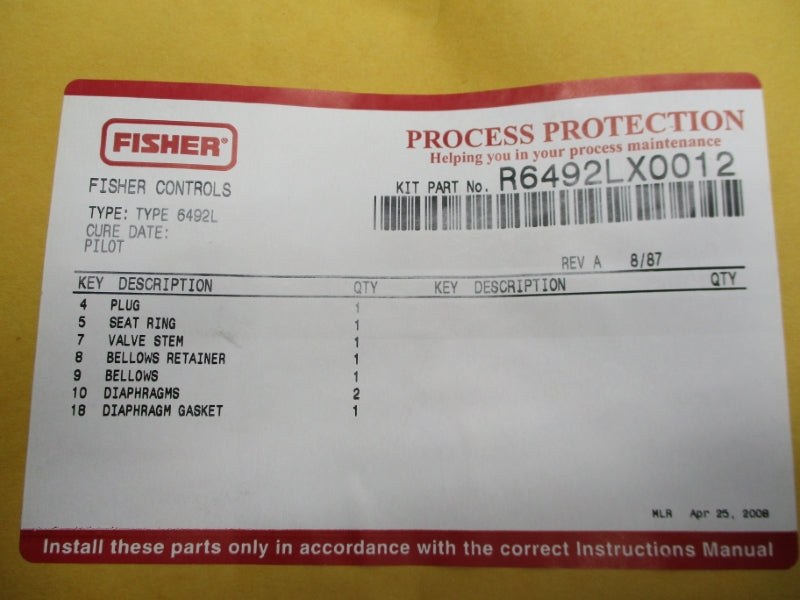 FISHER R6492LX0012 NSFS