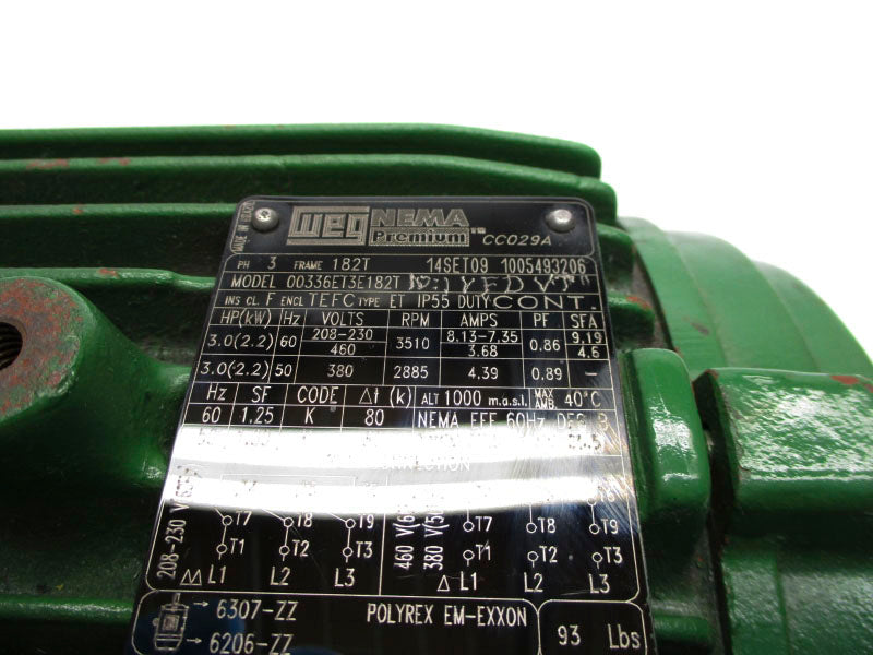 WEG 00336ET3E182T 460V 8.13-7.35A UNMP