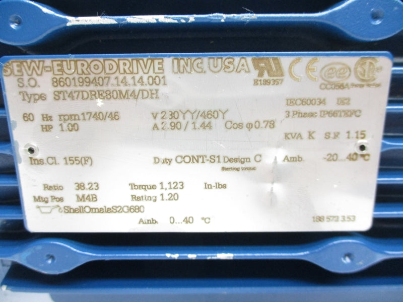 SEW EURODRIVE ST47DRE80M4/DH 230/460V 2.90/1.44A NSNP