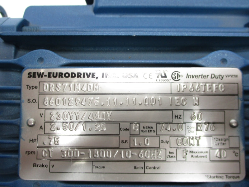 SEW-EURODRIVE SAF47DRS71M4DH DRS71M4DH 230/460V 2.50/1.25A NSMP
