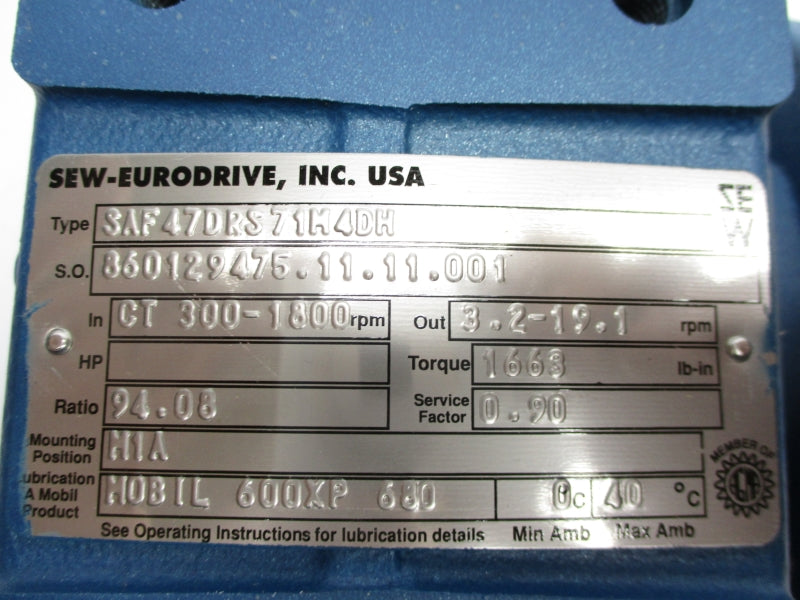 SEW-EURODRIVE SAF47DRS71M4DH DRS71M4DH 230/460V 2.50/1.25A NSMP