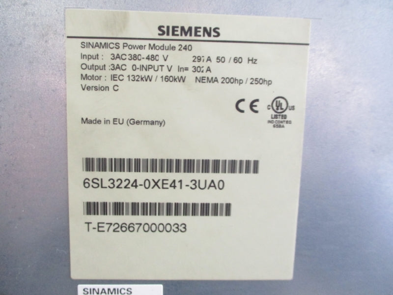 SIEMENS 6SL3224-0XE41-3UA0 380-480VAC 302A NSMP