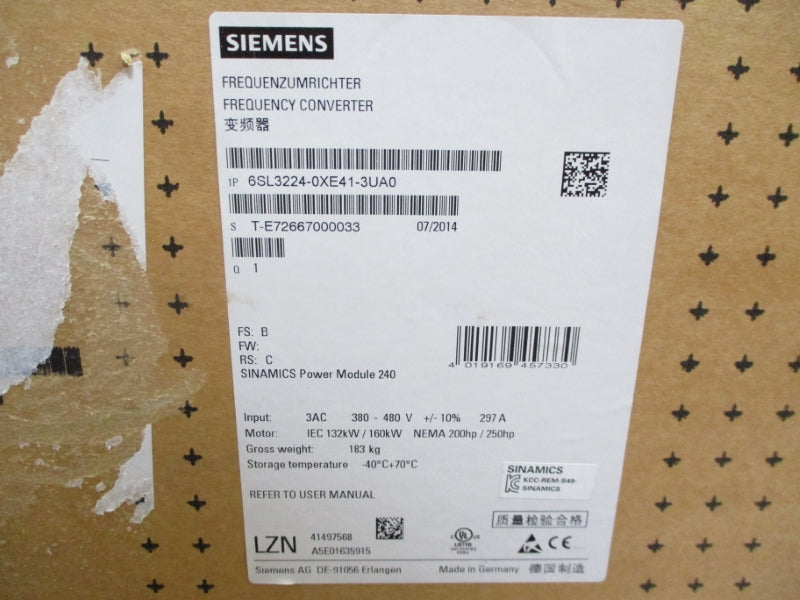 SIEMENS 6SL3224-0XE41-3UA0 380-480VAC 302A NSMP
