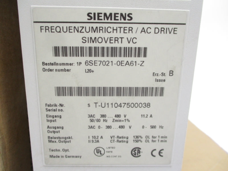 SIEMENS 6SE7021-0EA61-Z 380-480VAC 11.2A NSMP