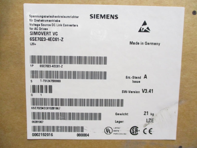 SIEMENS 6SE7023-4EC61-Z 380-480VAC 37.4A NSMP