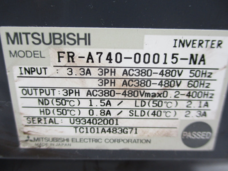 MITSUBISHI FR-A740-00015-NA 380-480VAC 3.3A (AS PICTURED) UNMP
