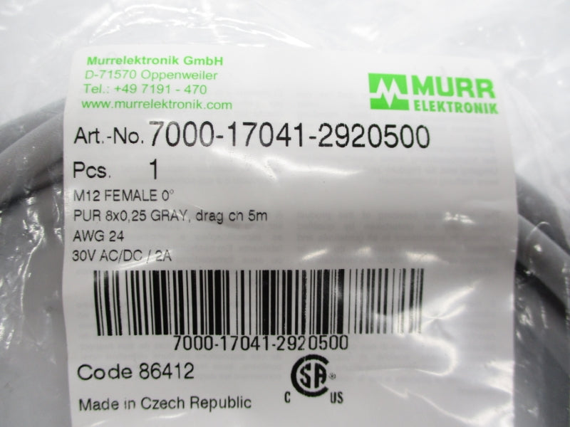 MURR ELEKTRONIK 7000-17041-2920500 30V 2A 5M NSMP