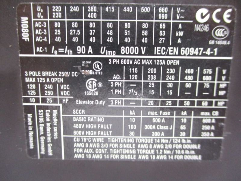 EATON DILM80 XTCE080F 690V 600A NSNP