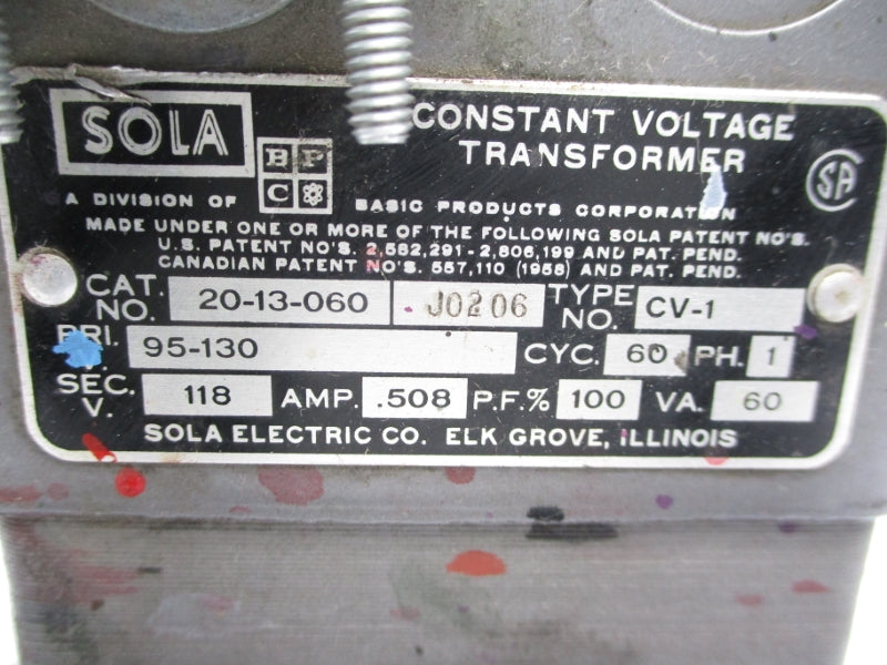 SOLA 20-13-060-J0206 118V .508A UNMP