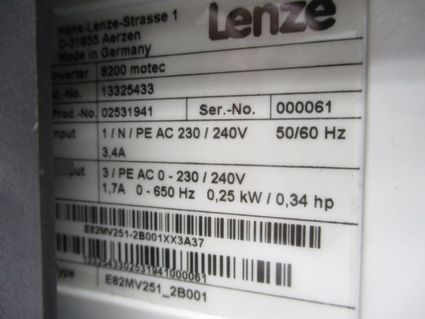 LENZE E82MV251-2B001 230-240V 3.4A NSNP