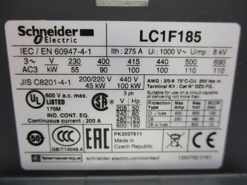 SCHNEIDER ELECTRIC LC1F185 600V 275A NSNP