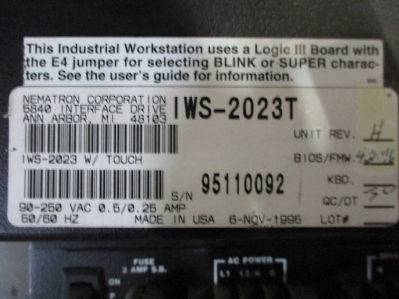 NEMATRON IWS-2023T F/W 4.2.46 90-250VAC .5/.25A  UNMP