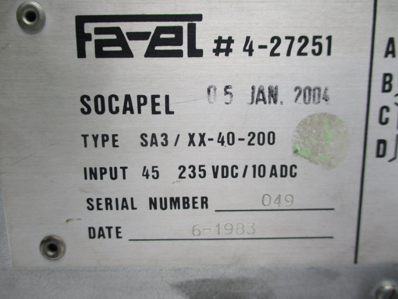 SOCAPEL SA3/XX-40-200 235VDC 10A UNMP