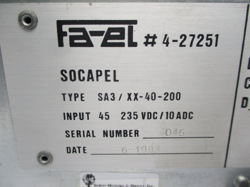 SOCAPEL SA3/XX-40-200 235VDC 10A (AS PICTURED) UNMP
