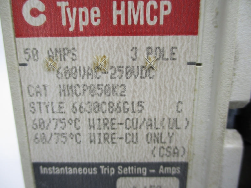 WESTINGHOUSE HMCP050K2 SER. C 600VAC 50A UNMP