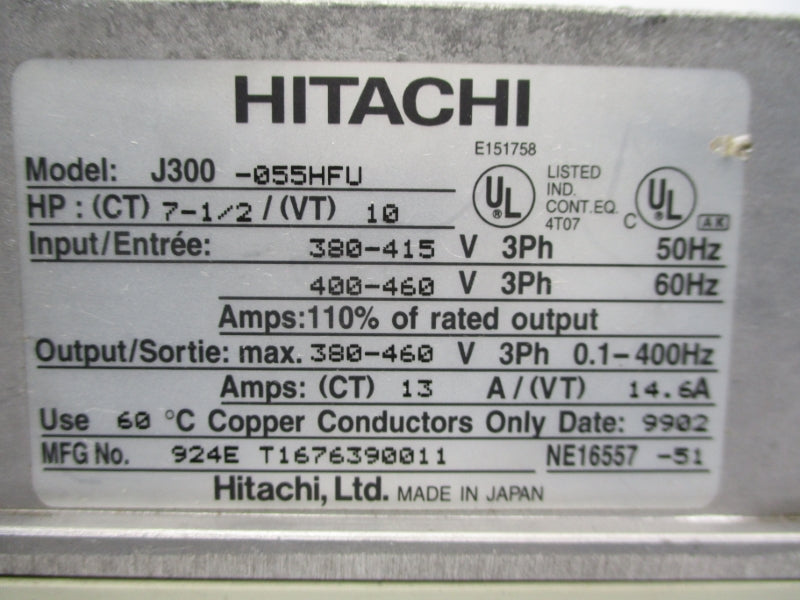 HITCHI J300-055HFU 400-460V 14.6A UNMP