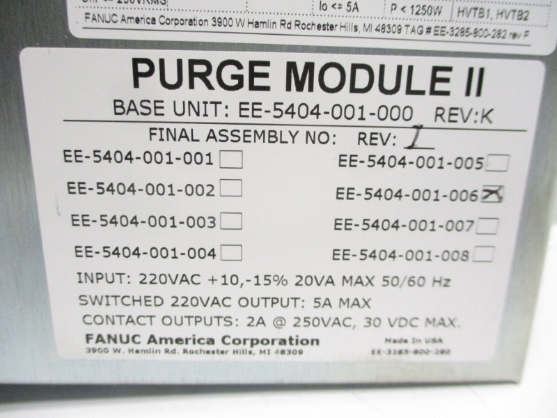 FANUC EE-5404-001-000 220VAC 5A NSNP