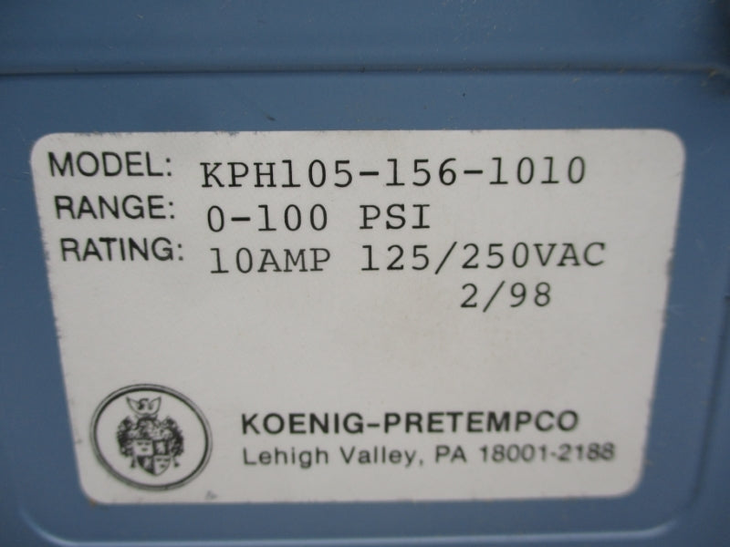 KOENIG-PRETEMPCO KPH105-156-1010 125/250VAC 10A 3/4" NSMP