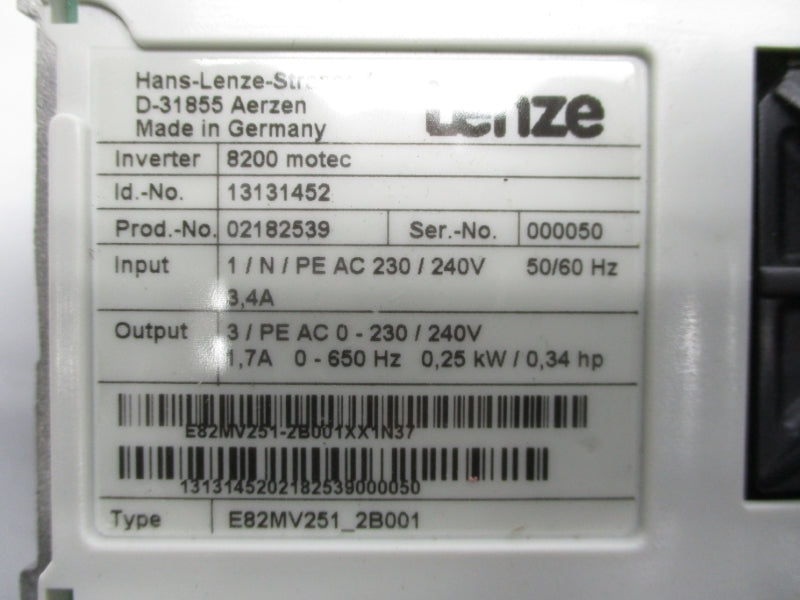 LENZE E82MV251-2B001 230/240V 3.4A UNMP