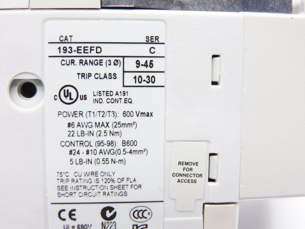 ALLEN BRADLEY 193-EEFD SER. C 600V 9-45A (BR/WH) (AS PICTURED) NSMP