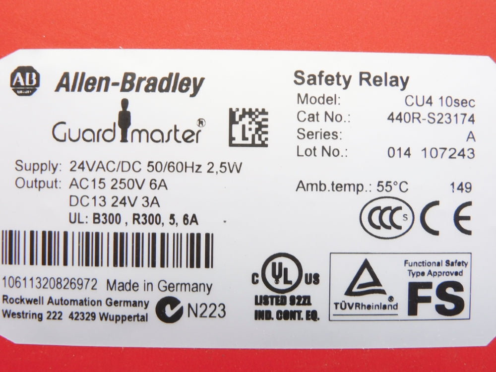 ALLEN BRADLEY 440R-S23174 SER. A CU4 10SEC 24VAC/DC (WH) NSMP