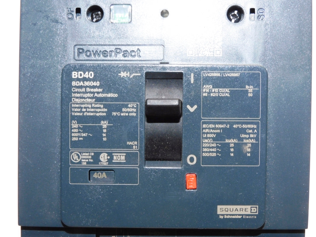 SQUARE D BDA36040 40A 480V (AS PICTURED) NSNP