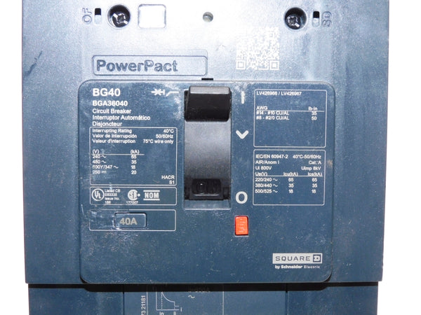 SQUARE D BGA36040 480V 40A NSNP