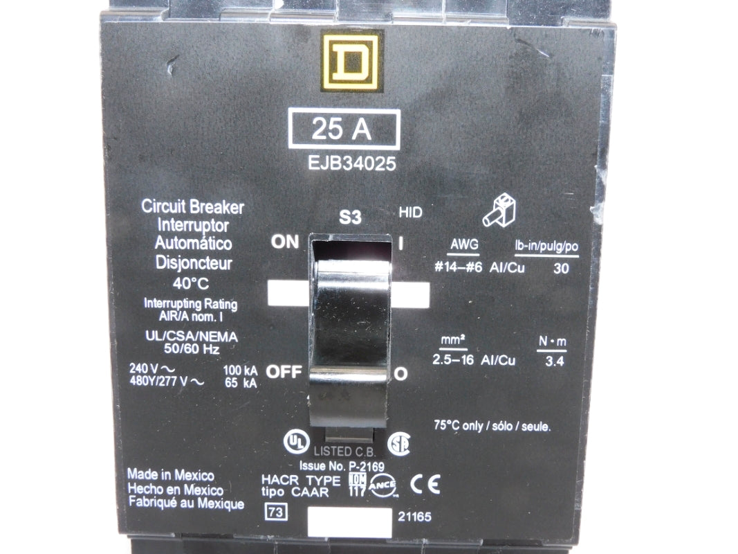 SQUARE D EJB34025 277V 25A NSNP