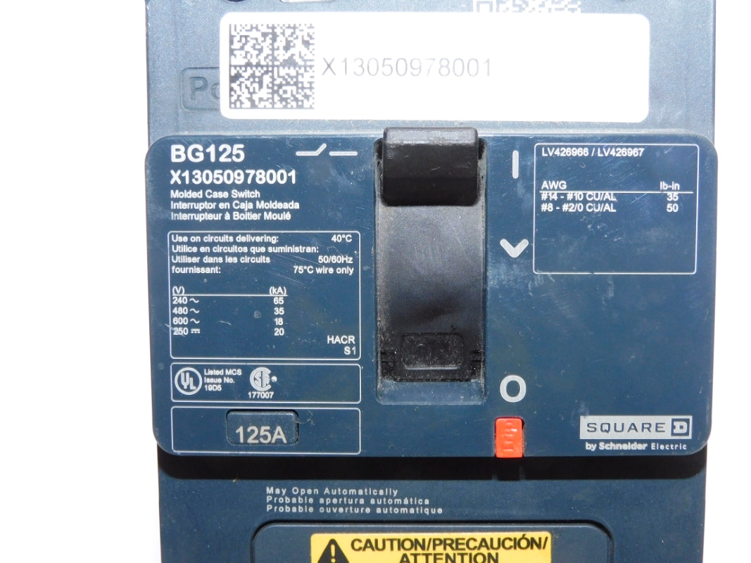 SQUARE D X13050978001 125A 600V (AS PICTURED) NSNP