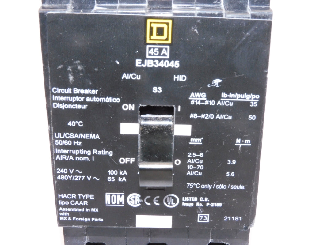 SQUARE D EJB34045 45A 480/277V NSNP