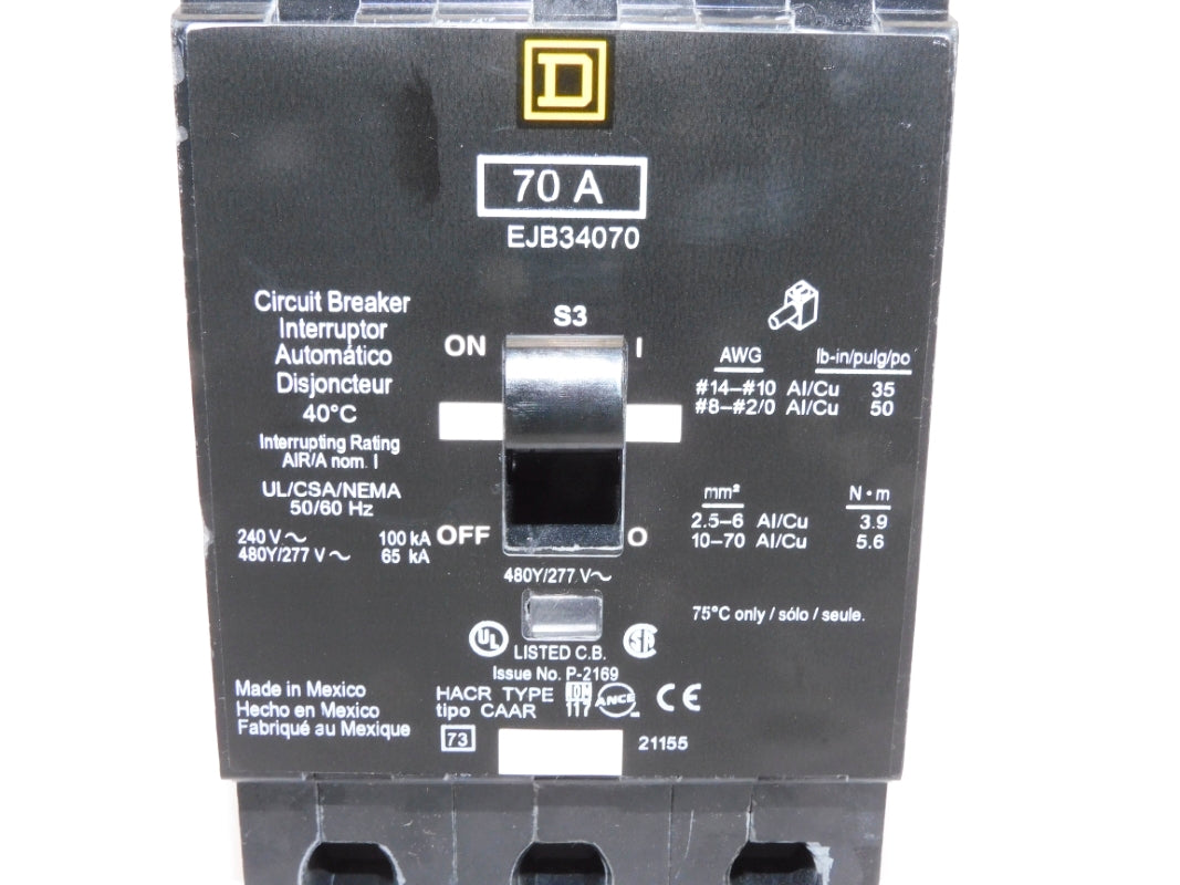 SQUARE D EJB34070 70A 480/277V (AS PICTURED) NSNP
