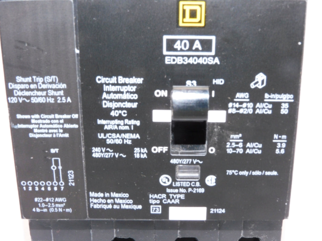 SQUARE D EDB34040SA 40A 480/277V NSNP