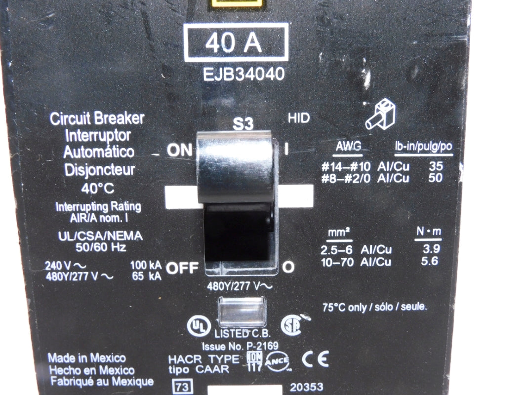 SQUARE D EJB34040 480/277V 40A UNMP
