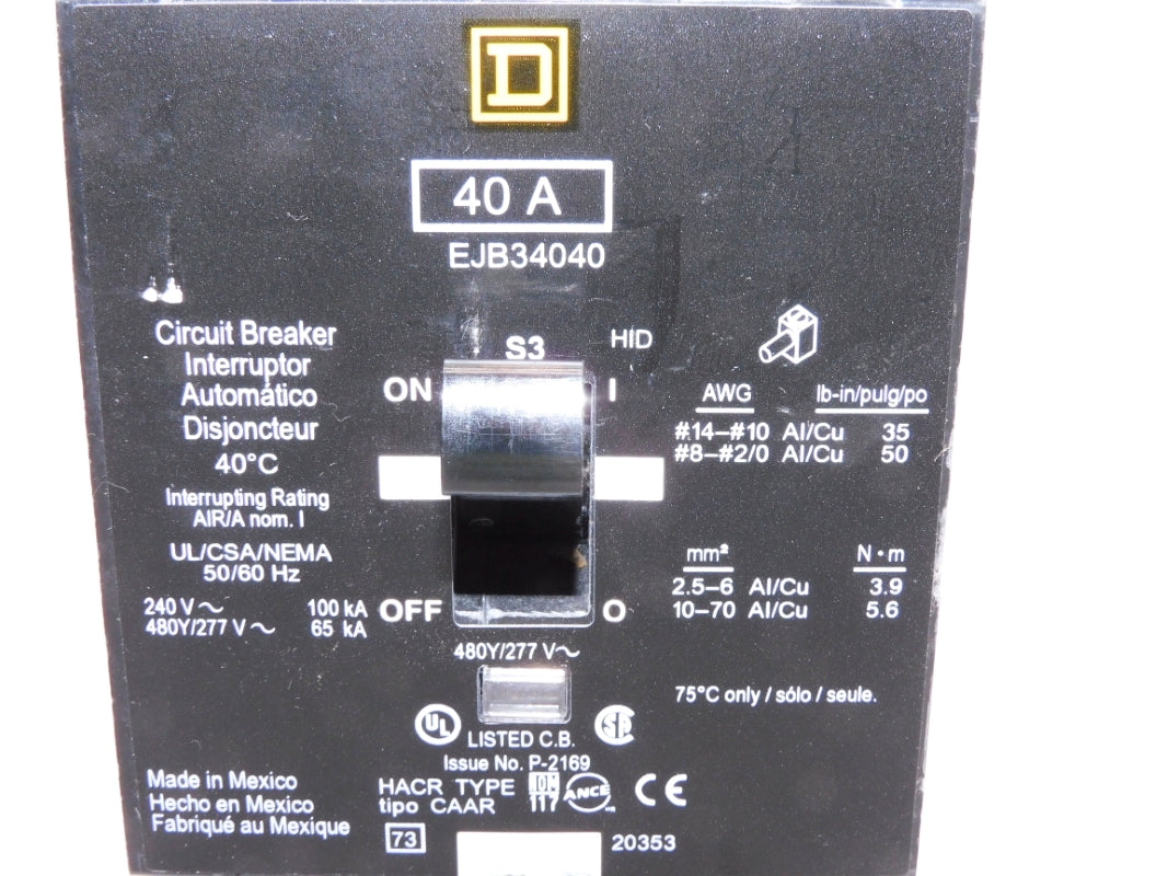 SQUARE D EJB34040 480/277V 40A NSNP