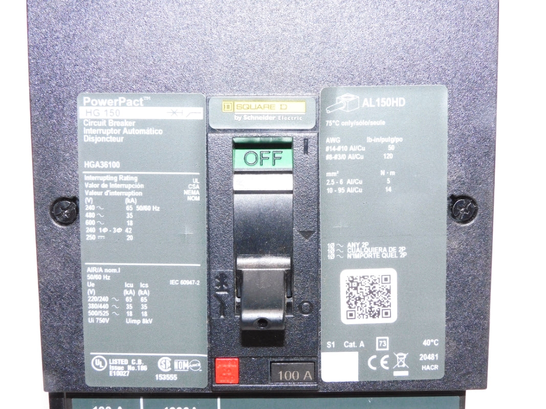 SQUARE D HGA36100 600V 100A NSNP