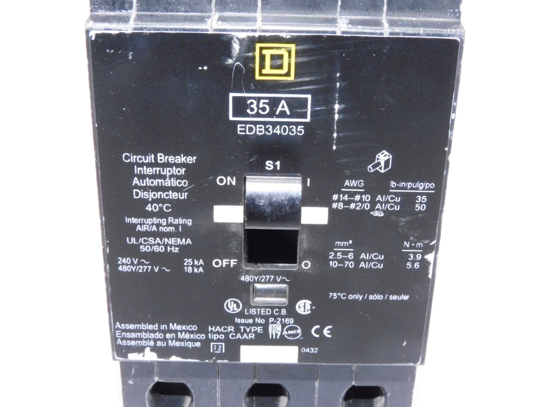 SQUARE D EDB34035 35A 480/277V UNMP