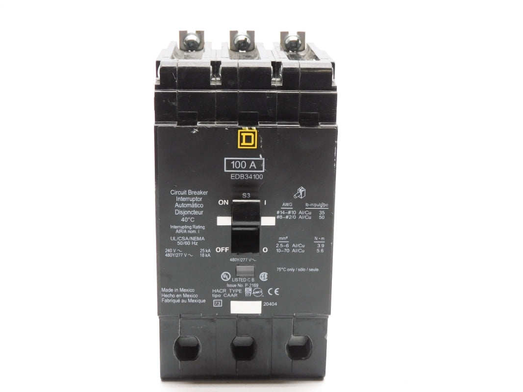 SQUARE D EDB34100 100A 480/277V (AS PICTURED) NSNP