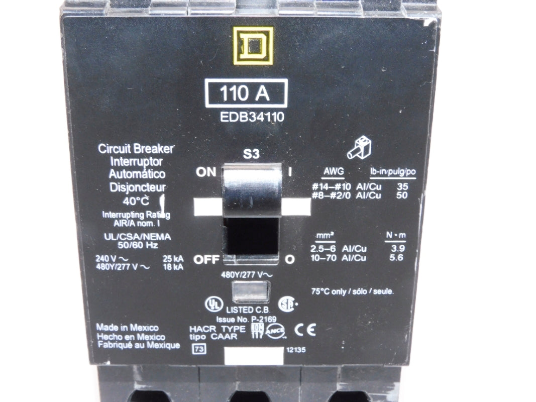 SQUARE D EDB34110 110A 480/277V UNMP
