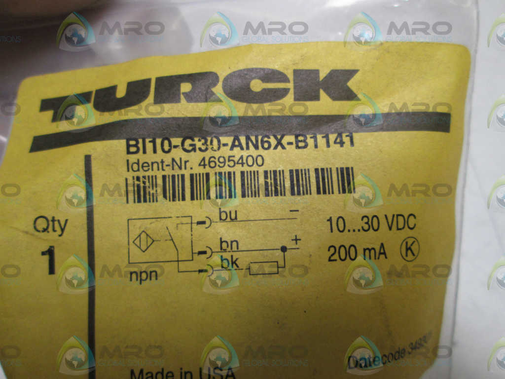 TURCK METAL BARREL WITH CONNECTOR BI10-G30-AN6X-B1141 *NEW IN FACTORY BAG*