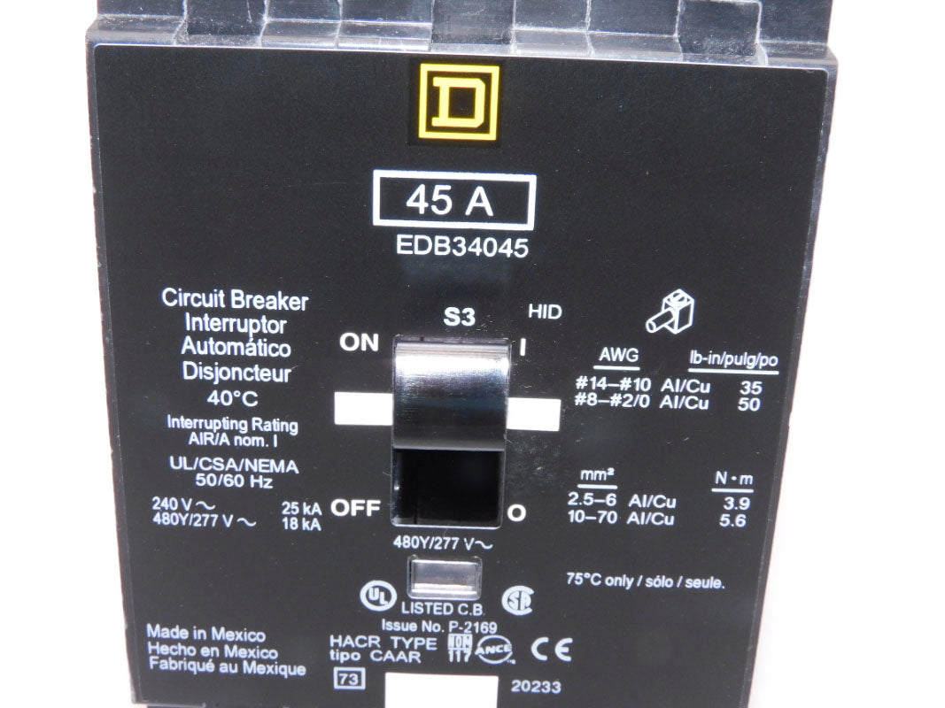 SQUARE D EDB34045 45A 480/277V NSNP