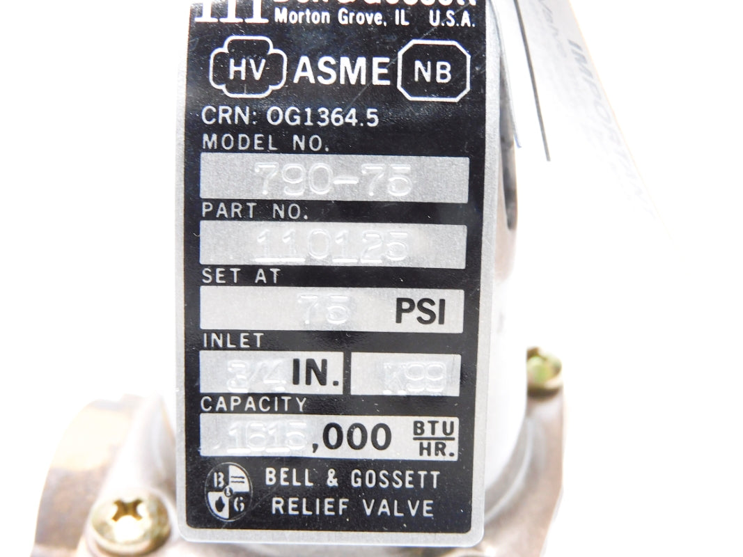 BELL & GOSSETT 790-75 110125 75PSI 3/4" NSMP