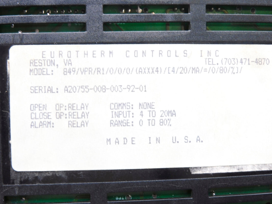 EUROTHERM CONTROLS 849/VPR/R1/0/0/0/(AXXX4)/[4/20/MA/=/0/80/%]/ 0-80% UNMP