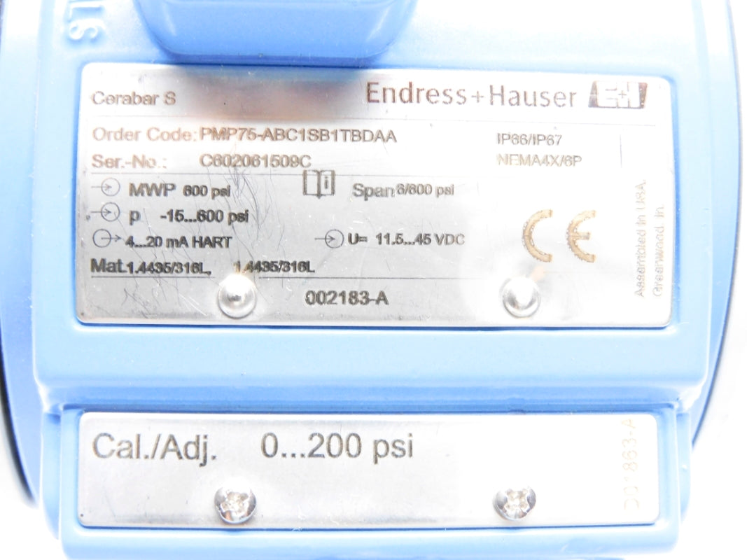 ENDRESS+HAUSER PMP75-ABC1SB1TBDAA 0-200PSI NSNP