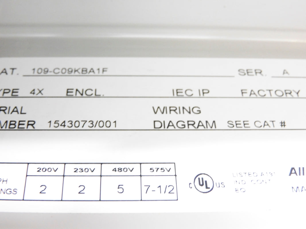 ALLEN BRADLEY 109-C09KBA1F SER. A UNMP