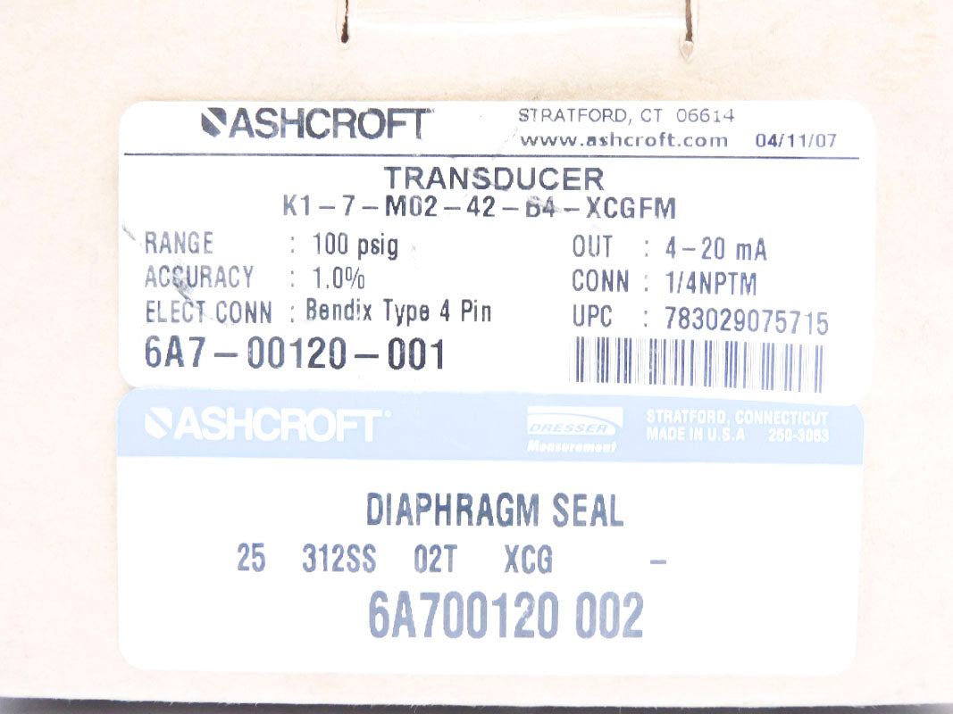 ASHCROFT K1-7-M02-42-B4-XCGFM 100PSIG 10-30VDC NSMP